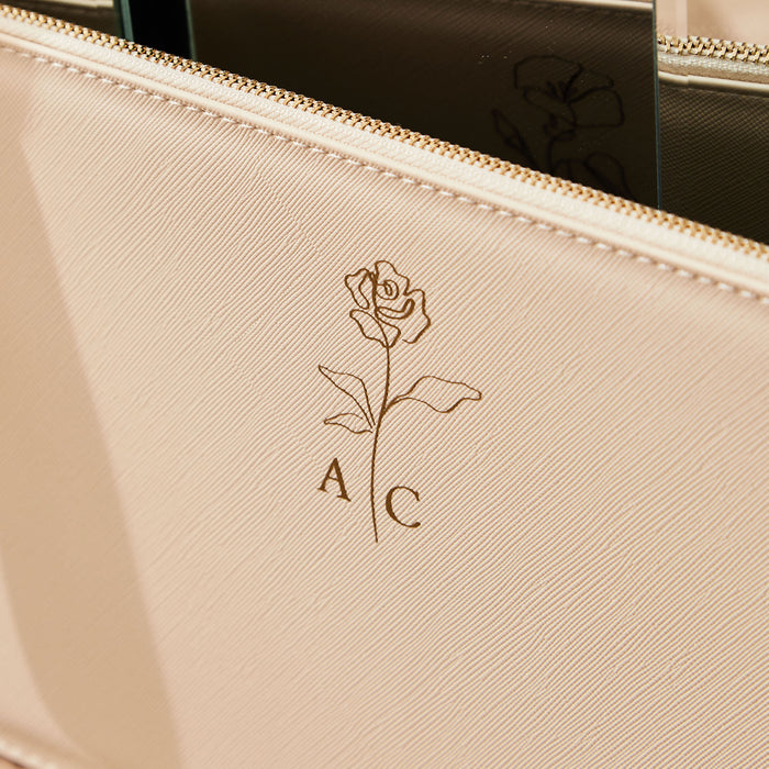 Personalised Oyster Birth Flower Monogrammed Pouch
