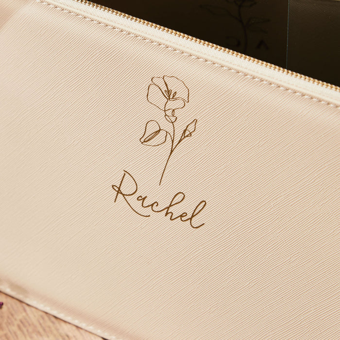 Personalised Oyster Birth Flower Name Pouch