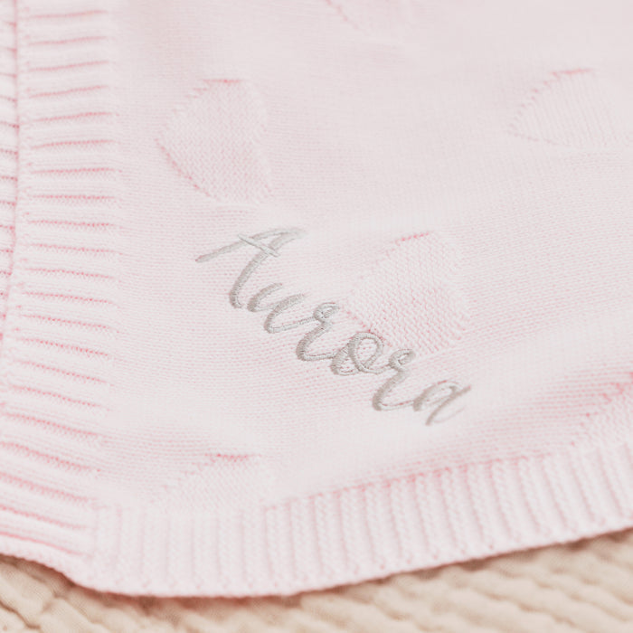 Personalised Pale Pink Heart Jacquard Baby Blanket