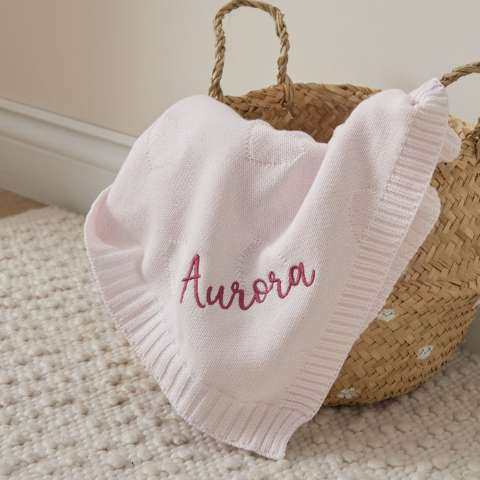 Personalised Pale Pink Heart Jacquard Baby Blanket