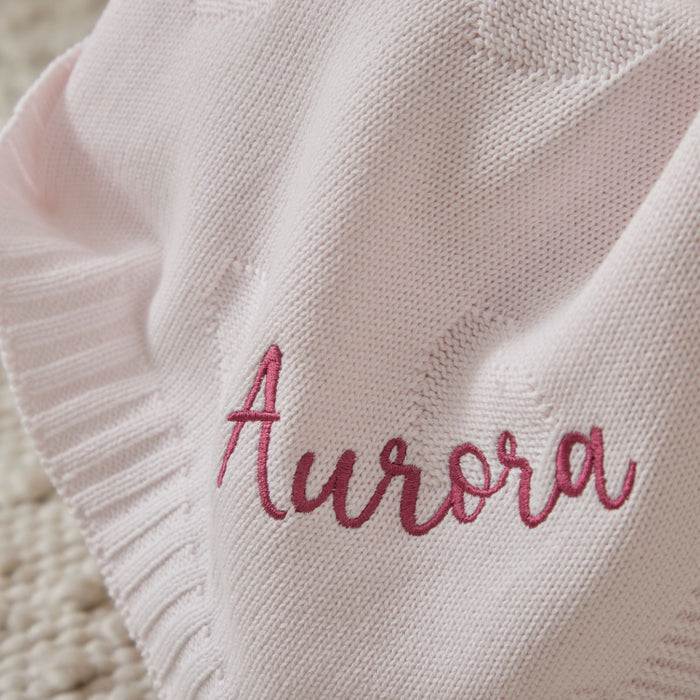 Personalised Pale Pink Heart Jacquard Baby Blanket
