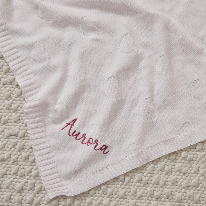 Personalised Pale Pink Heart Jacquard Baby Blanket
