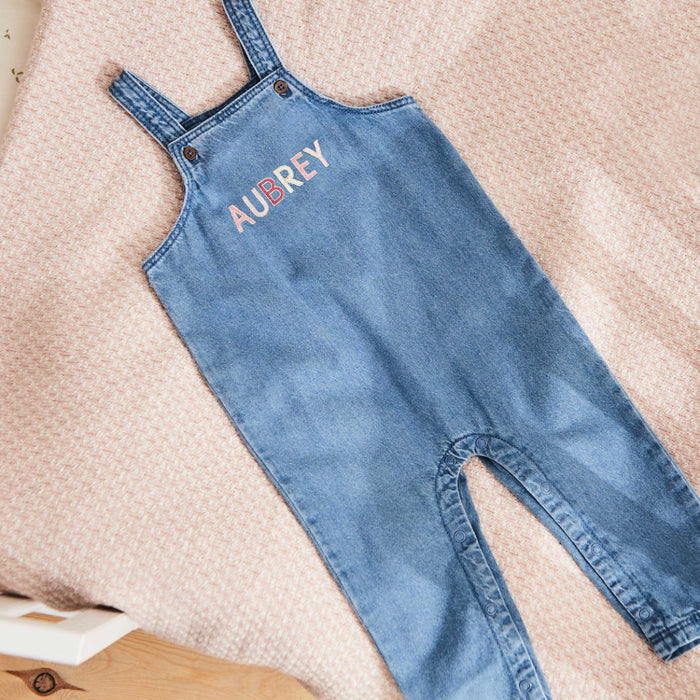 Personalised Patchwork Letters Denim Dungarees