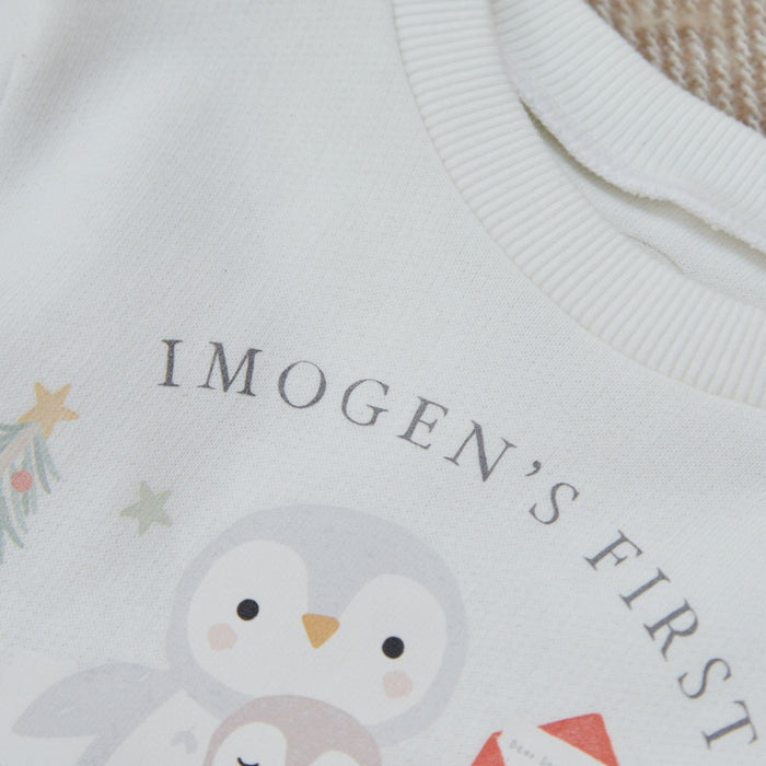 Personalised Penguin First Christmas Ecru Sweatshirt