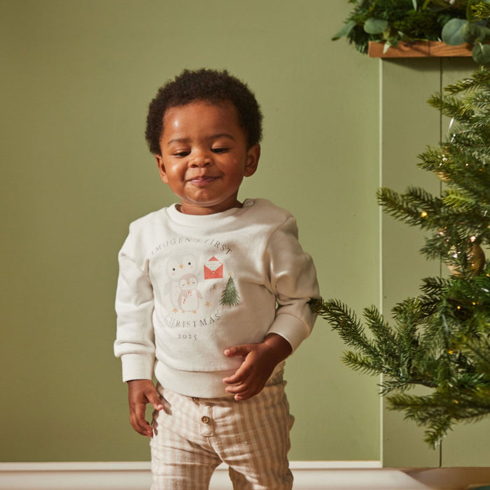 Personalised Penguin First Christmas Ecru Sweatshirt
