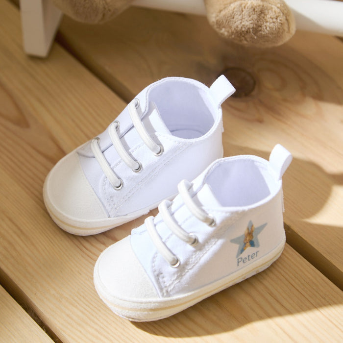 Personalised Peter Rabbit Baby High Top Trainers