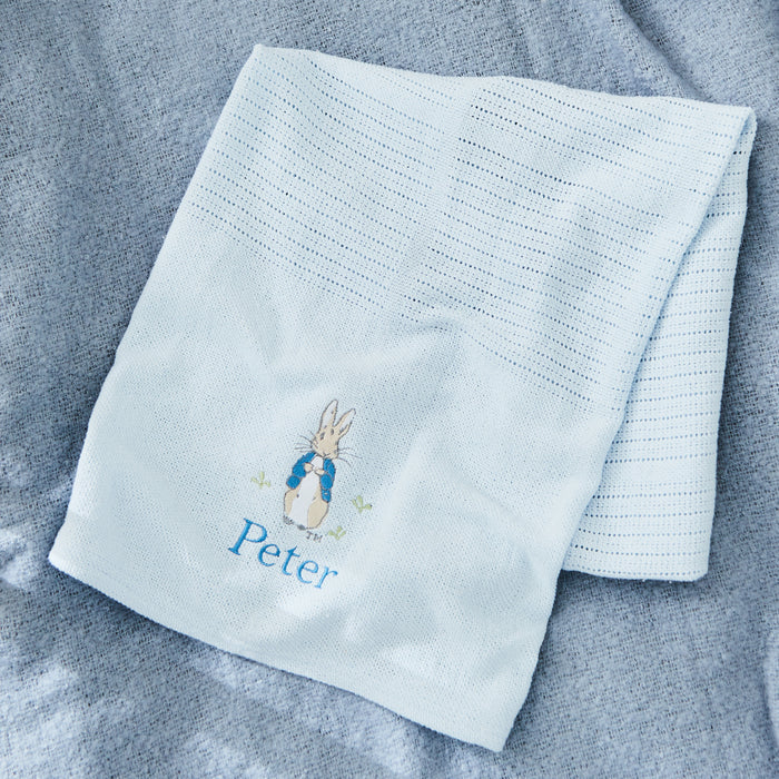 Personalised Peter Rabbit™ Embroidered Blue Cellular Baby Blanket