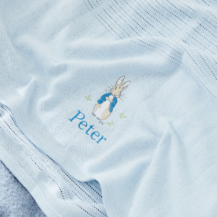 Personalised Peter Rabbit™ Embroidered Blue Cellular Baby Blanket