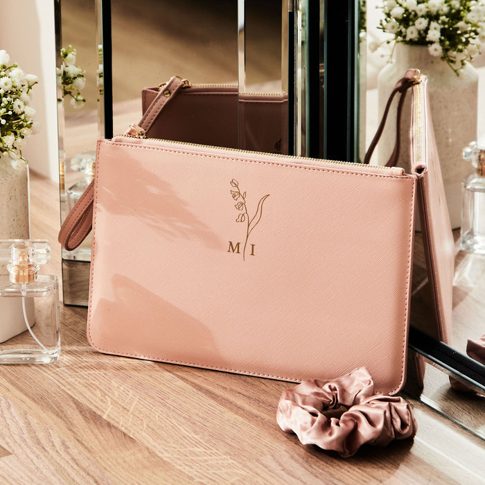 Personalised Pink Birth Flower Monogrammed Pouch