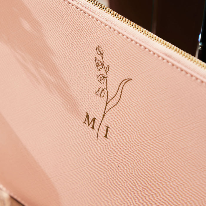 Personalised Pink Birth Flower Monogrammed Pouch