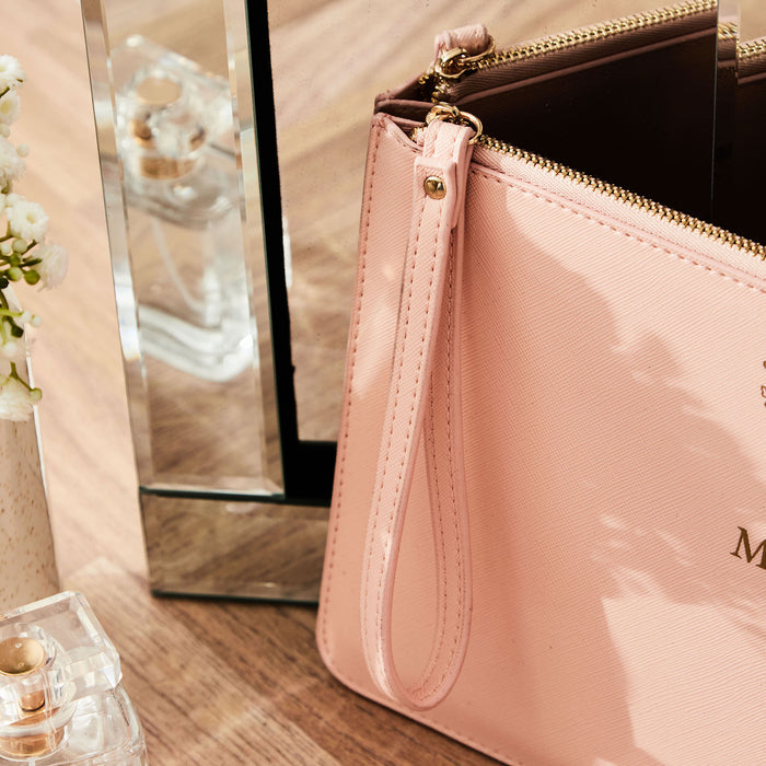 Personalised Pink Birth Flower Monogrammed Pouch