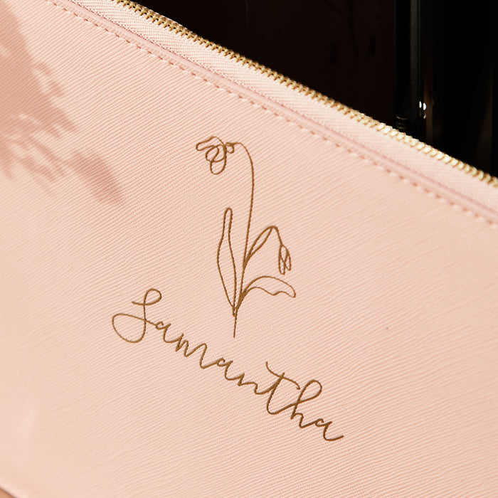 Personalised Pink Birth Flower Name Pouch