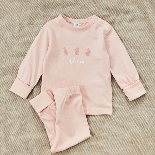 Personalised Pink Bunny Jersey Pyjamas