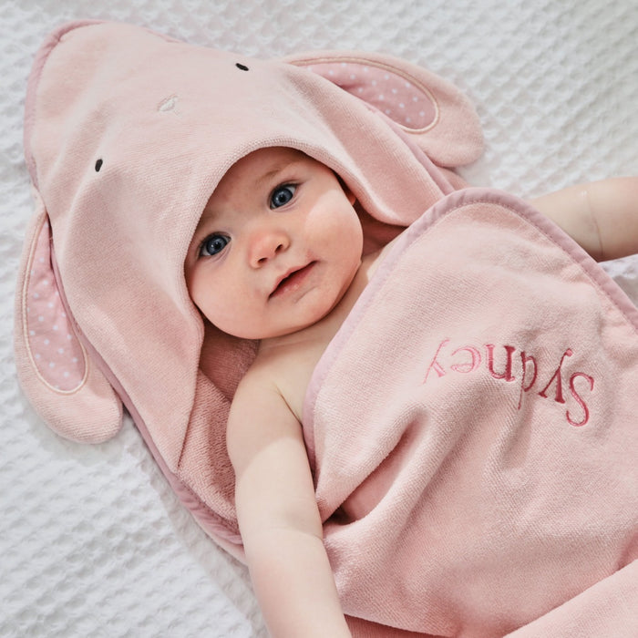 Personalised Pink Bunny Small Hooded Towel