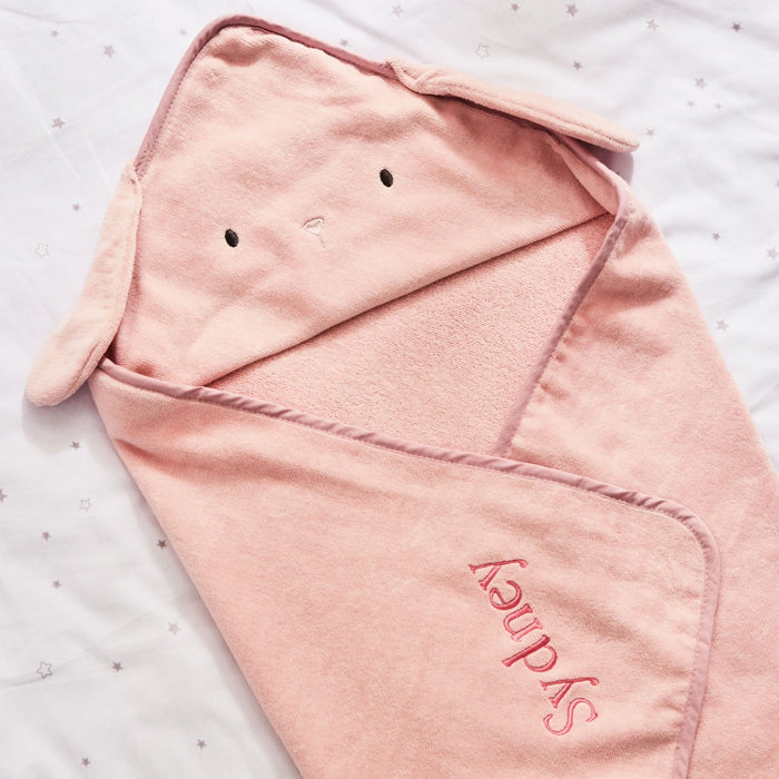 Personalised Pink Bunny Small Hooded Towel