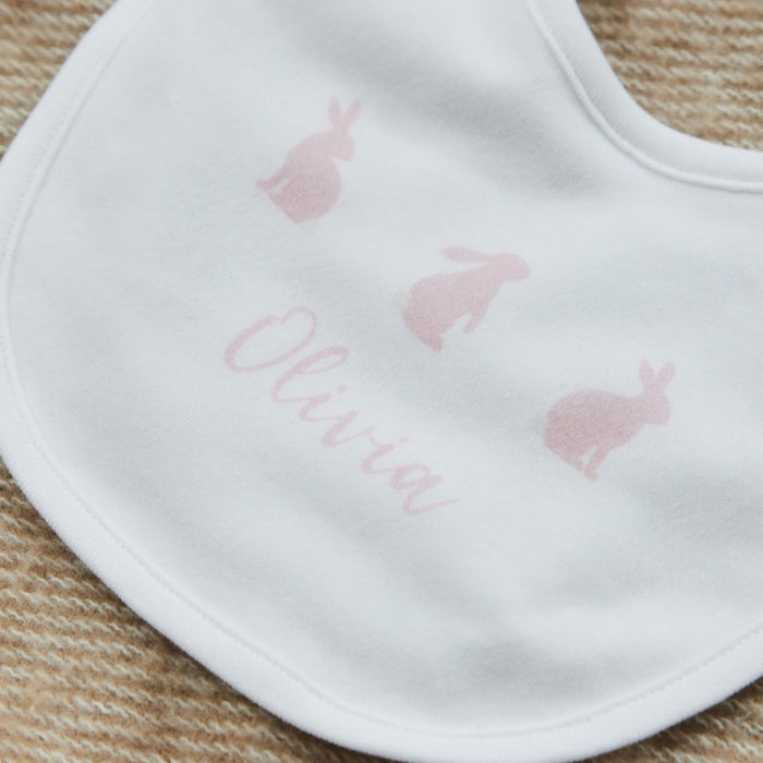 Personalised Pink Bunny White Baby Bib