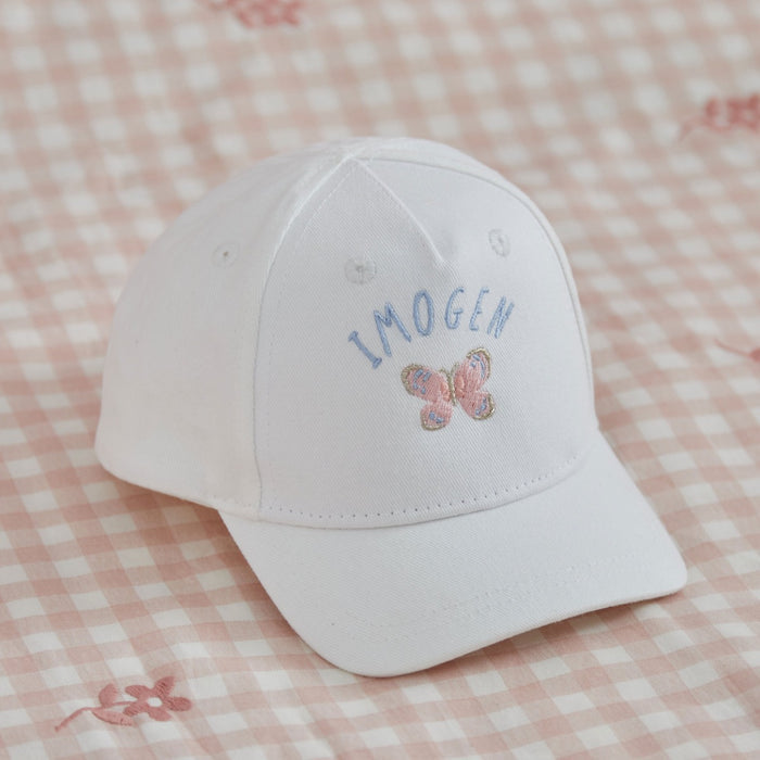 Personalised Pink Butterfly Ecru Baseball Cap
