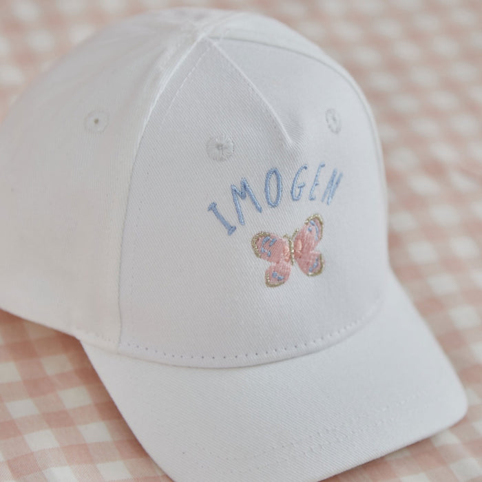 Personalised Pink Butterfly Ecru Baseball Cap