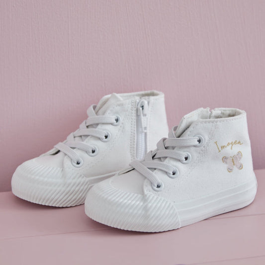 Personalised Pink Butterfly Kids Ivory High Tops