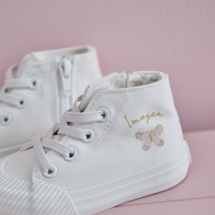 Personalised Pink Butterfly Kids Ivory High Tops