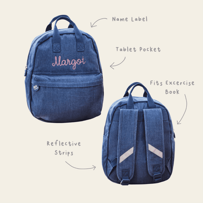 Personalised Pink Chain Stitch Denim Backpack