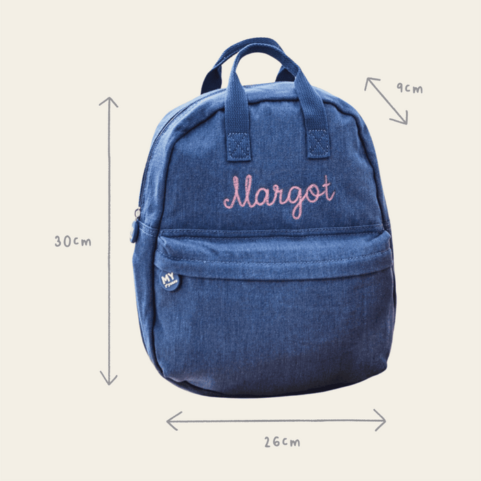 Personalised Pink Chain Stitch Denim Backpack