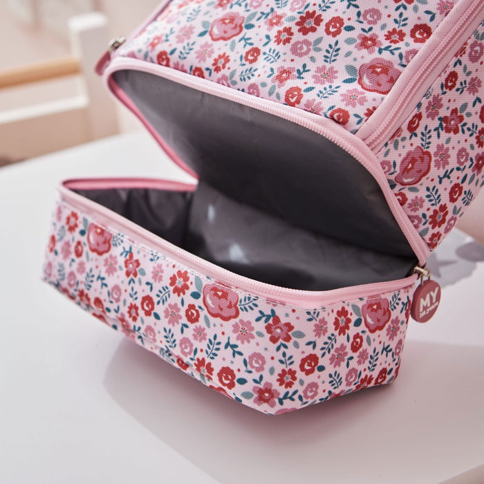 Personalised Pink Ditsy Print Lunch Bag with Compartment