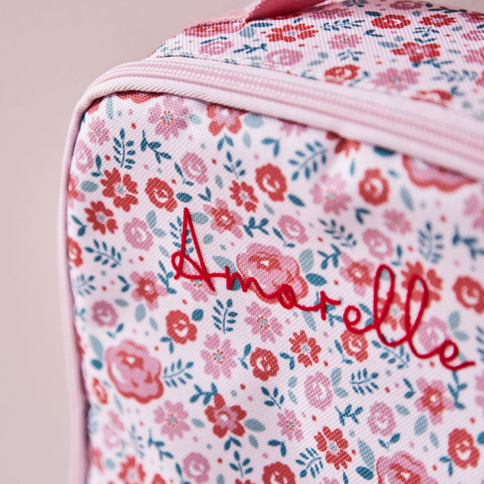 Personalised Pink Ditsy Print Lunch Bag with Compartment