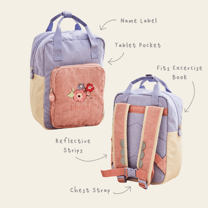 Personalised Pink Floral Cord Backpack with Grab Handle