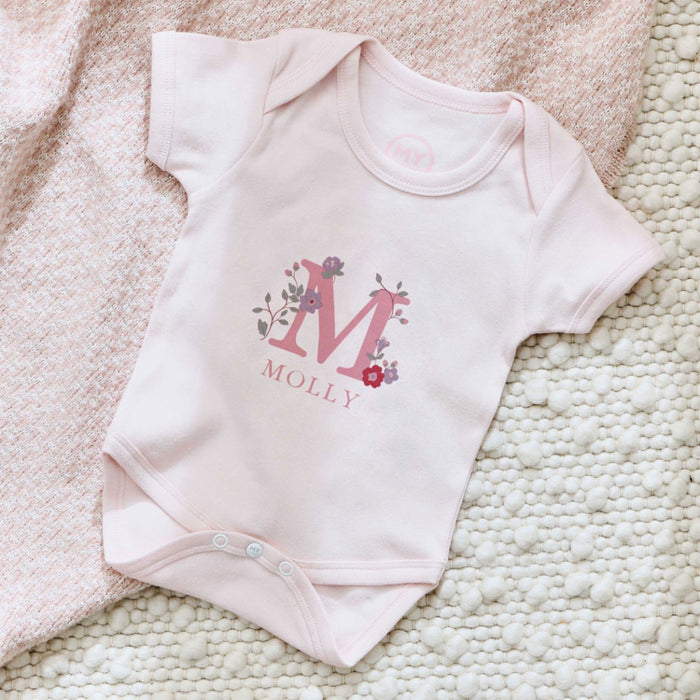 Personalised Pink Floral Initial Bodysuit