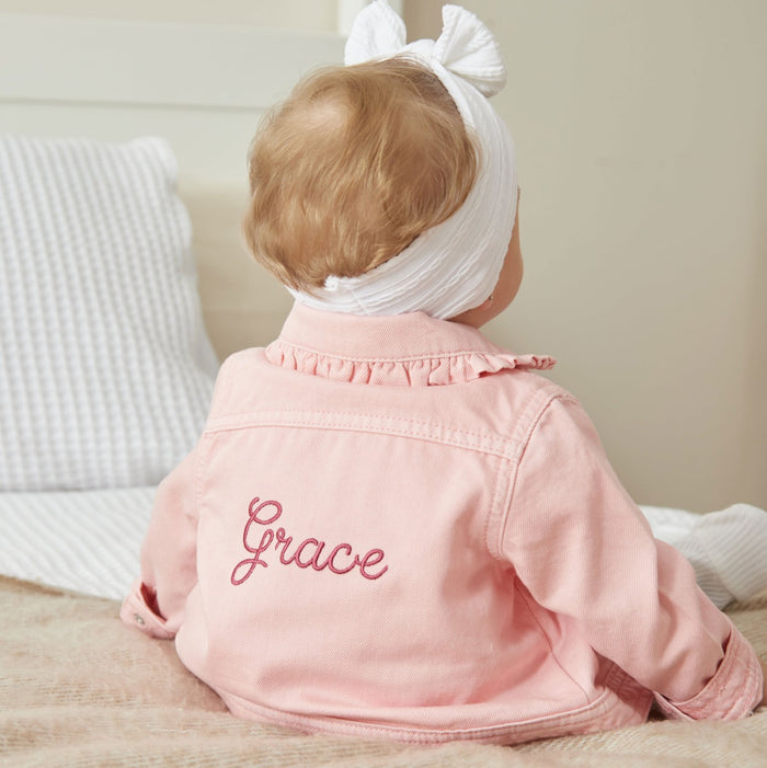 Personalised Pink Frill Denim Jacket
