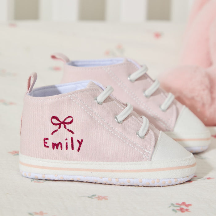 Personalised Pink Glitter Bow Baby High Top Shoes