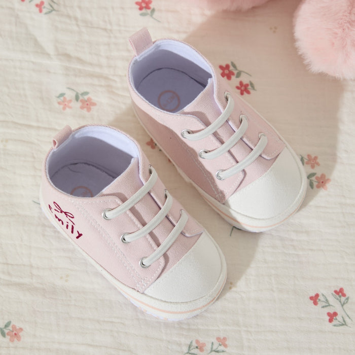Personalised Pink Glitter Bow Baby High Top Shoes