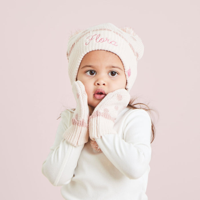 Personalised Pink Hat & Mitten Set