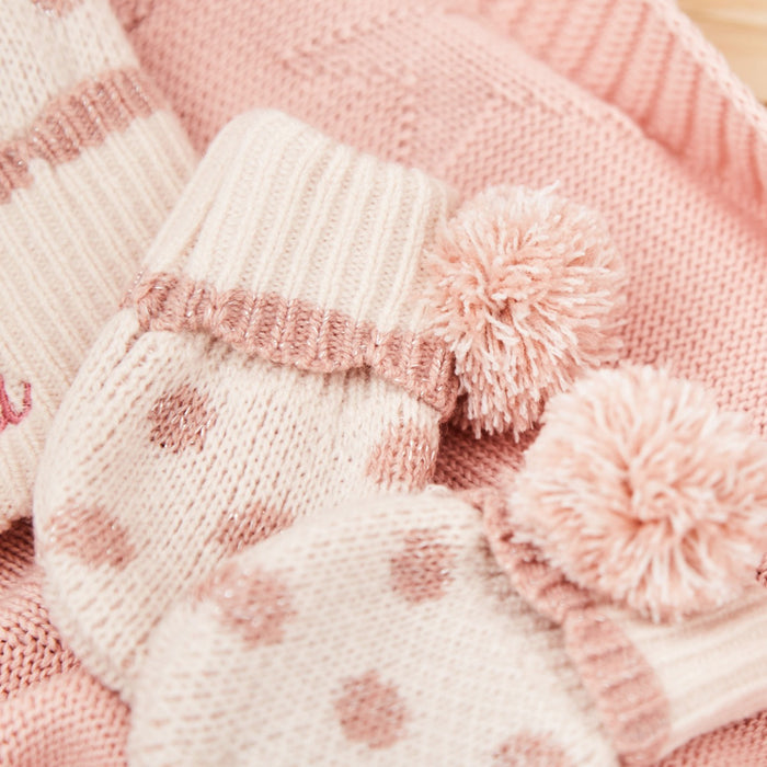 Personalised Pink Hat & Mitten Set