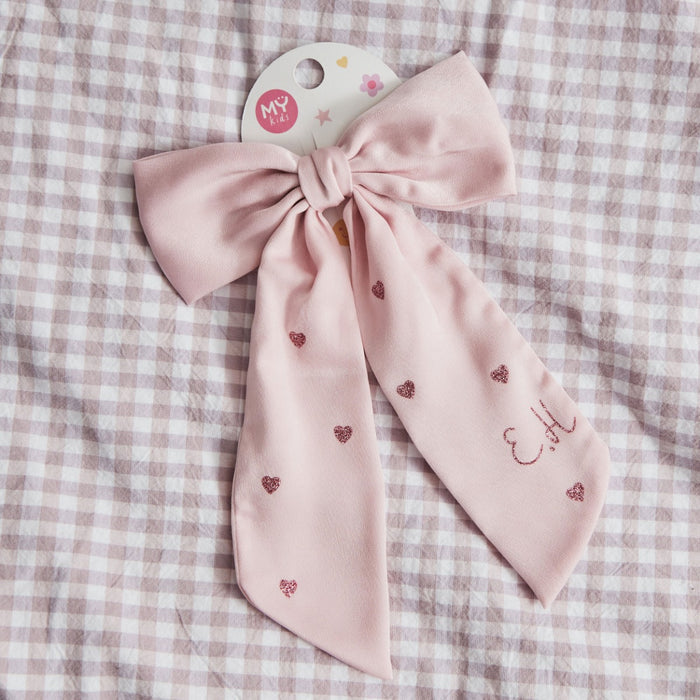 Personalised Pink Heart Hair Bow Clip