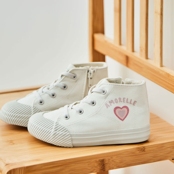Personalised Pink Heart Ivory Toddler High Top Trainers