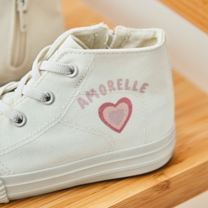 Personalised Pink Heart Ivory Toddler High Top Trainers