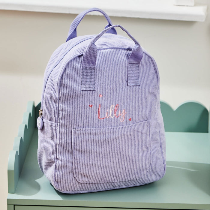 Personalised Pink Heart Lilac Cord Mini Backpack
