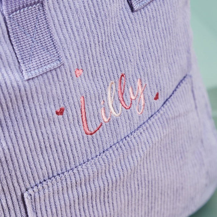 Personalised Pink Heart Lilac Cord Mini Backpack