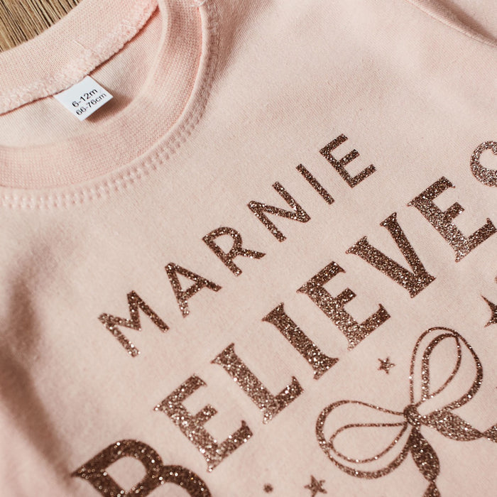 Personalised Pink Name Believes Bow T-Shirt