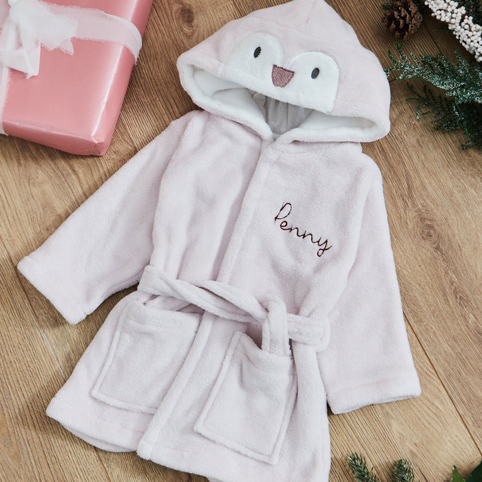 Personalised Pink Penguin Fleece Robe