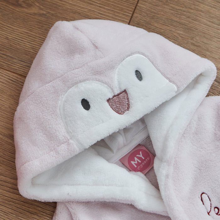 Personalised Pink Penguin Fleece Robe