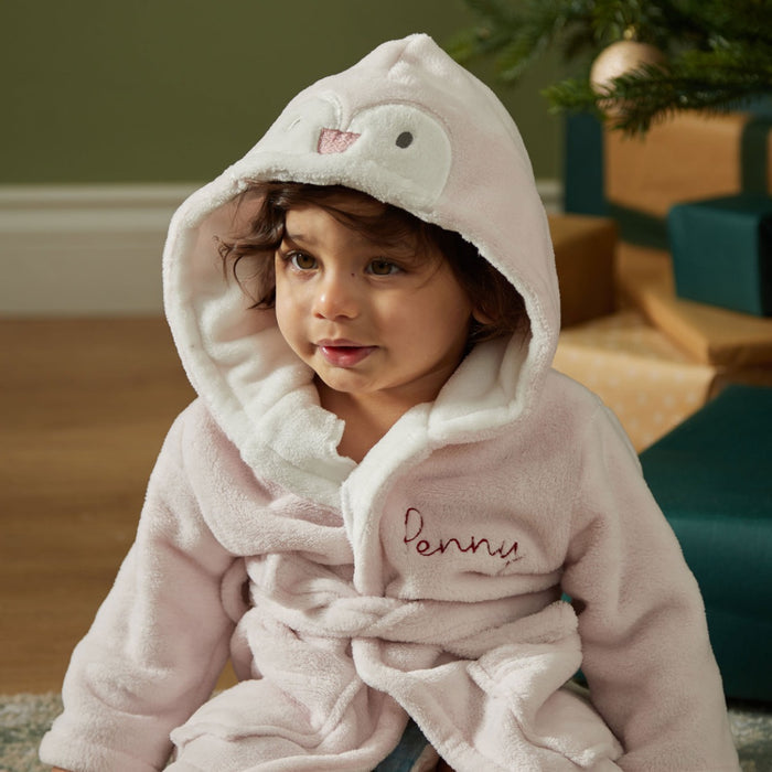 Personalised Pink Penguin Fleece Robe