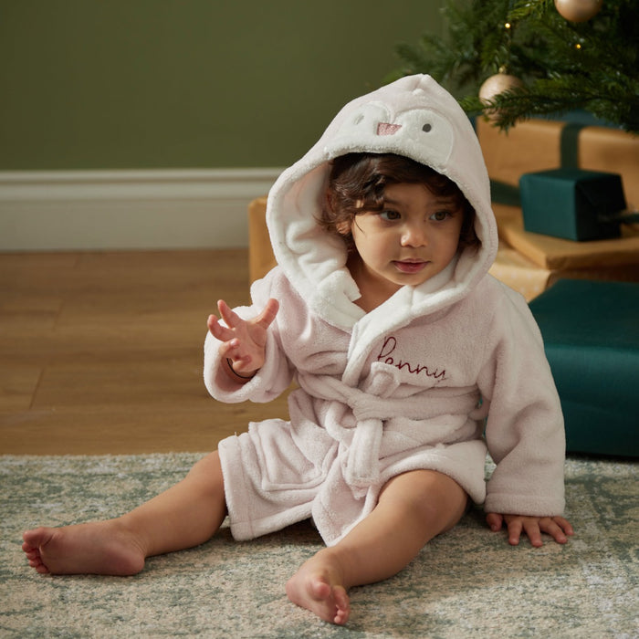 Personalised Pink Penguin Fleece Robe