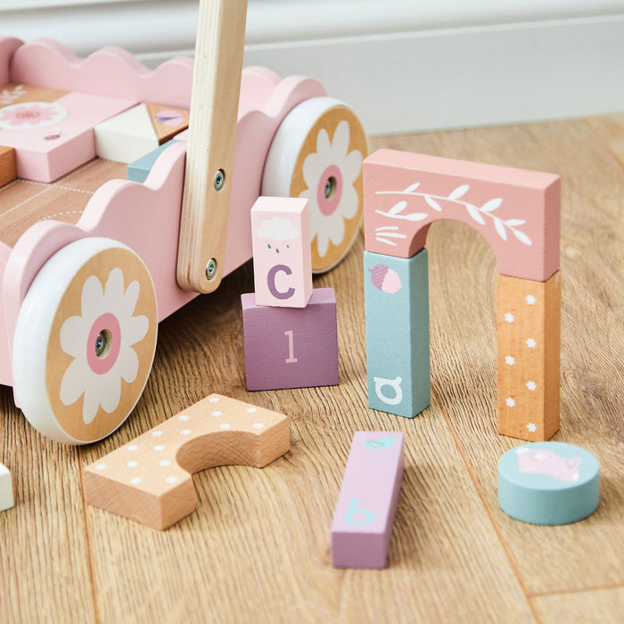 Personalised Pink Push-Along Activity Walker With Blocks FSC®