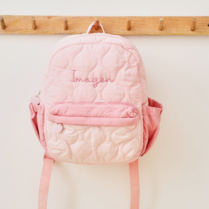 Personalised Pink Quilted Medium Backpack