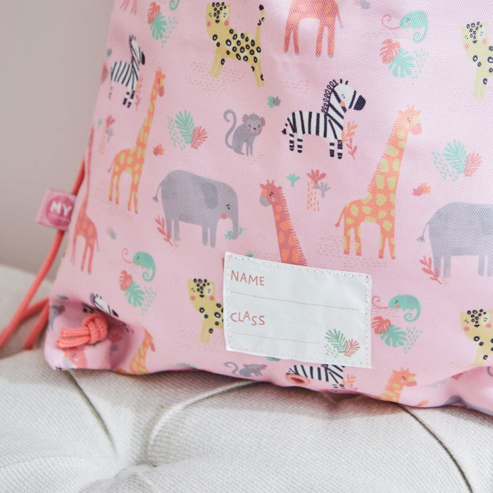 Personalised Pink Safari Print Drawstring Bag