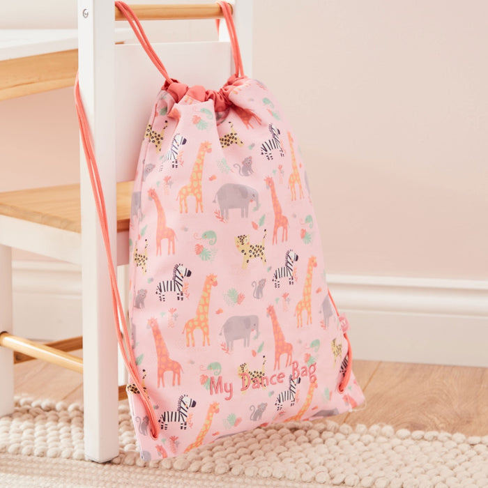 Personalised Pink Safari Print Drawstring Bag