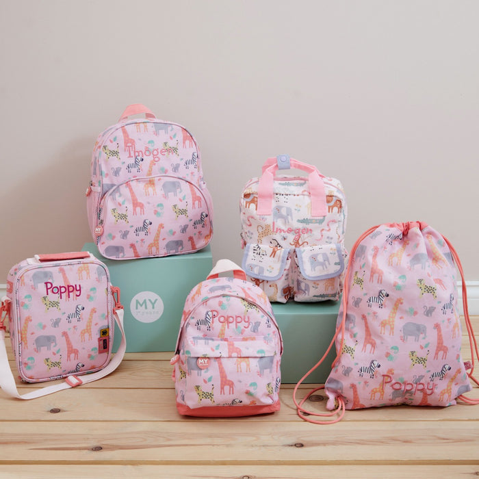 Personalised Pink Safari Print Medium Backpack